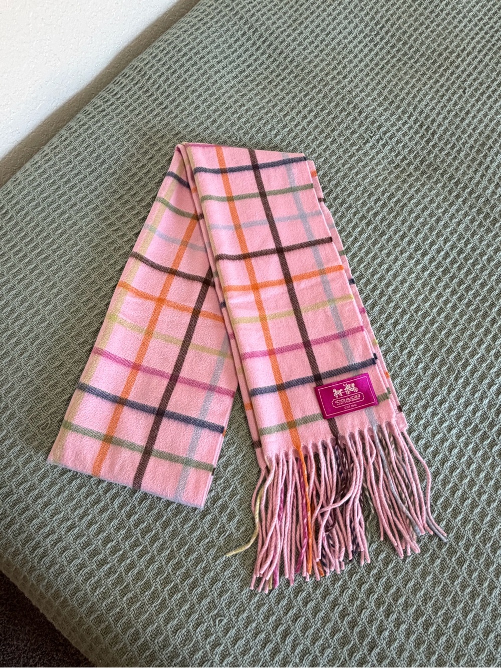 Coach cashmere scarf pink tattersall plaid
